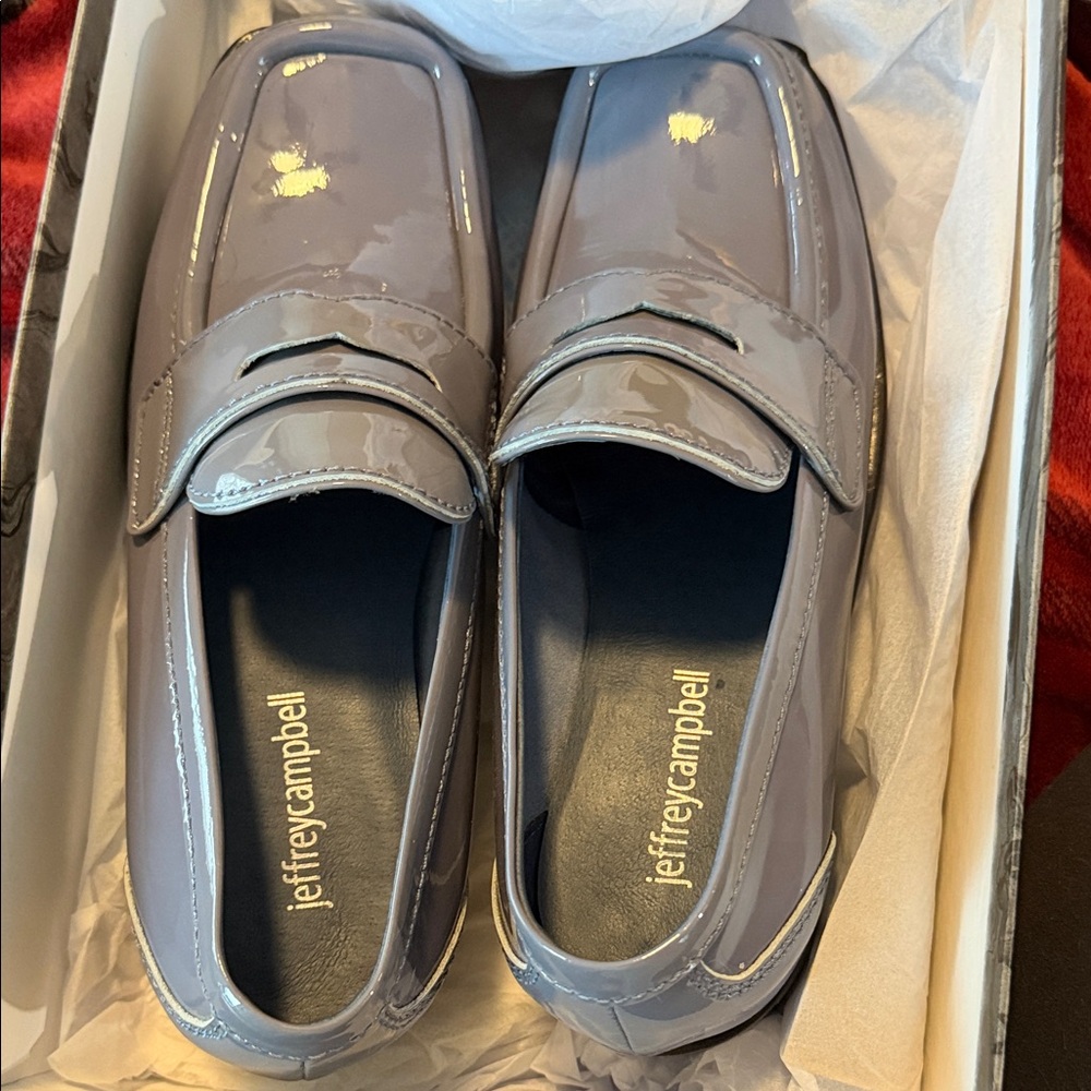 Jeffrey Campbell Glossy Gray Slip-On Loafers
